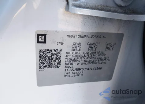 2019 Cadillac Ct6 Sport из США, поврежденный, VIN 1G6KN5R63KU144560